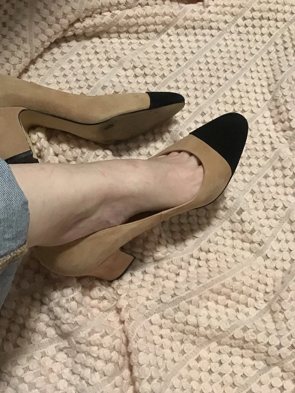 Ivanka Trump Two-Tone Suede Block Heel Pumps - Beige and Black